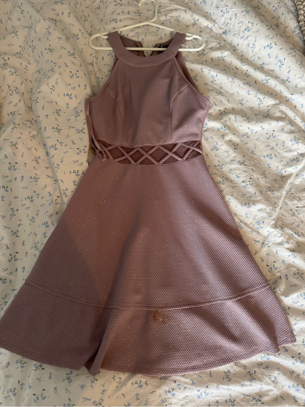 le chateau Mauve Fit-and-Flare Dress with Lattice Waist